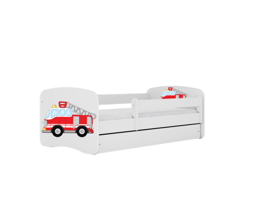 Детская кровать белая Firetruck с ящиком и латексным матрасом 160x80