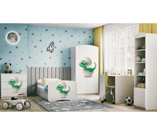 Gulta balta Little Dino ar kokosriekstu matraci bez atvilktnes 180x80