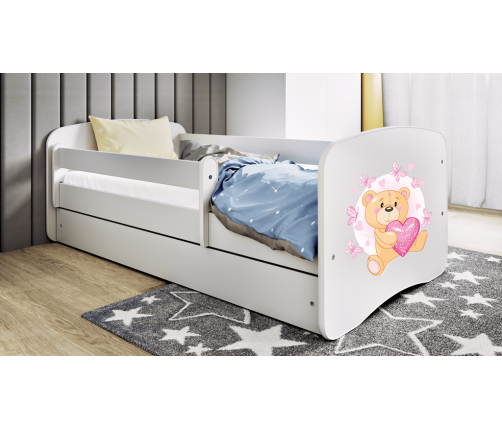 Gulta balta Bear Butterflies ar kokosriekstu matraci bez atvilktnes 180x80