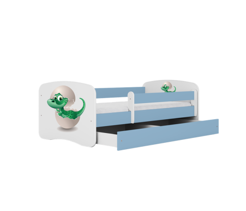 Łóżko babydreams niebieskie mały dino bez szuflady materac 140/70
