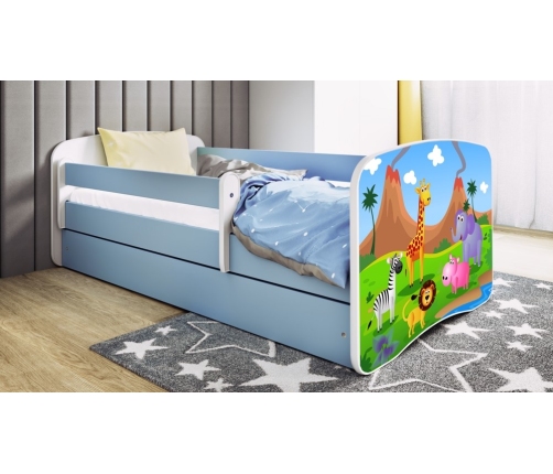 Łóżko babydreams niebieskie safari bez szuflady materac 140/70