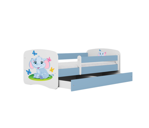 Łóżko babydreams niebieskie słonik bez szuflady materac 140/70