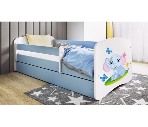 Łóżko babydreams niebieskie słonik bez szuflady materac 140/70