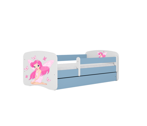 Łóżko babydreams niebieskie wróżka z motylkami bez szuflady materac 140/70