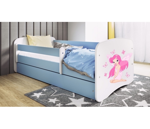 Łóżko babydreams niebieskie wróżka z motylkami bez szuflady materac 140/70