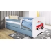 Bērnu gulta zila Firetruck ar atvilktni un lateksa matraci 140x70