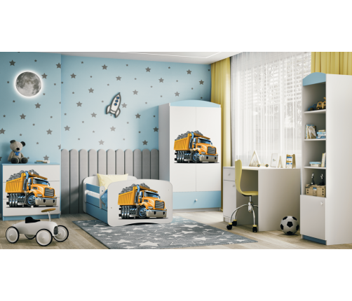 Детская кровать синяя Truck без ящика и латексным матрасом 160x80