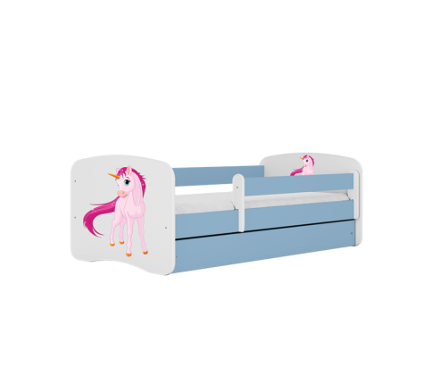 Детская кровать синяя Unicorn без ящика и латексным матрасом 160x80