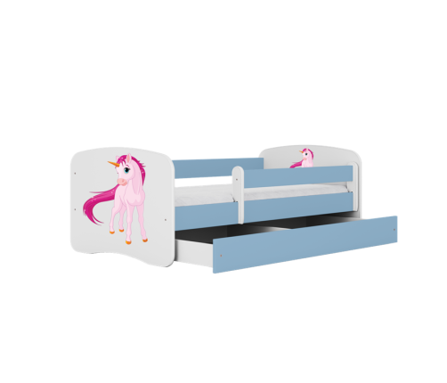 Детская кровать синяя Unicorn без ящика и латексным матрасом 160x80
