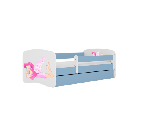 Bērnu gulta zila Fairy with Wings bez atvilktnes un lateksa matraci 160x80