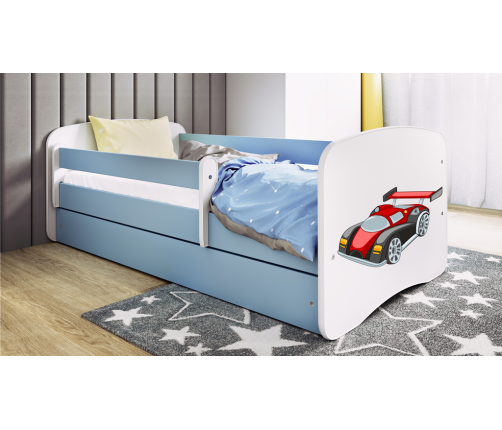 Łóżko babydreams niebieskie auto wyścigowe z szufladą bez materaca 160/80