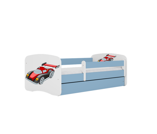 Детская кровать синяя Race Car с ящиком и матрасом 160x80