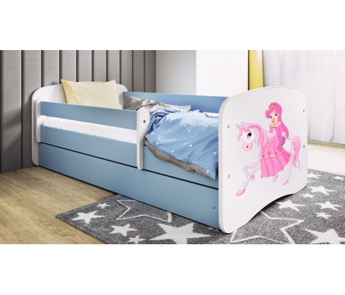 Детская кровать синяя Princess on a Pony с ящиком и матрасом 160x80