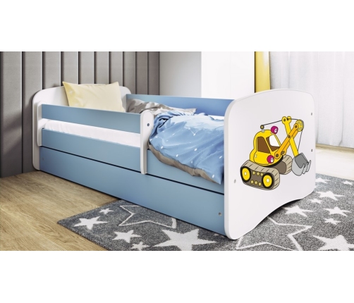 Bērnu gulta zila Excavator ar atvilktni un matraci 160x80