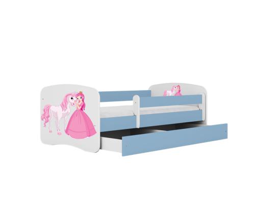 Bērnu gulta zila Princess Pony ar atvilktni un matraci 160x80