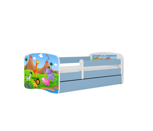 Детская кровать синяя Safari с ящиком и матрасом 160x80