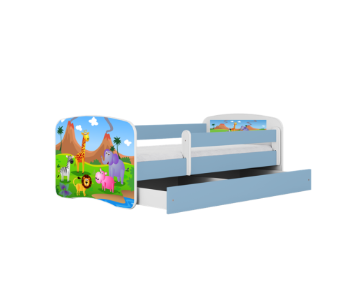 Детская кровать синяя Safari с ящиком и матрасом 160x80