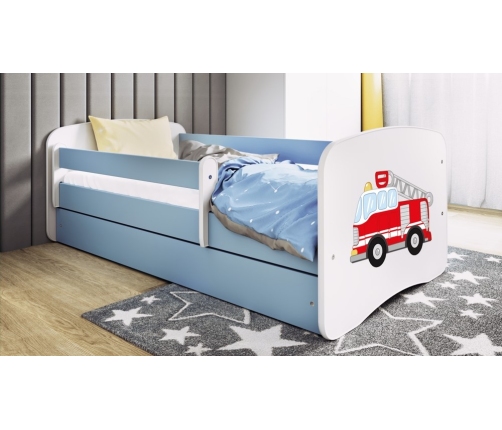 Bērnu gulta zila Fire Truck ar atvilktni un matraci 160x80