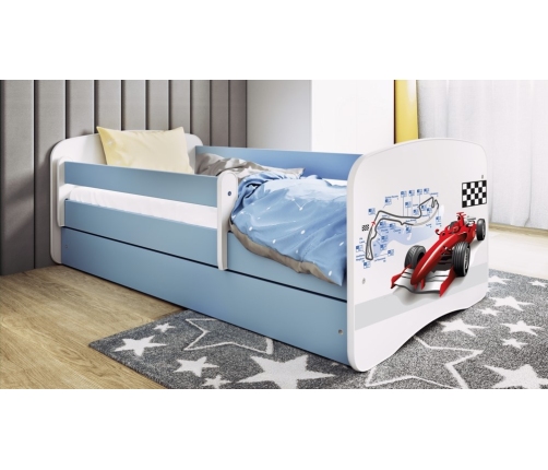 Bērnu zila gulta Formula bez atvilktnes ar matraci 180x80