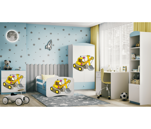 Bērnu zila gulta Excavator bez atvilktnes ar matraci 180x80