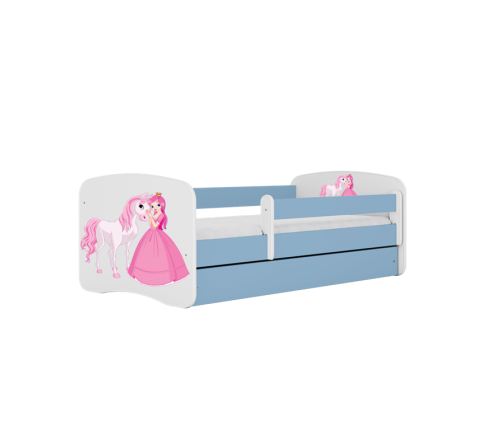 Bērnu zila gulta Princess Horse bez atvilktnes ar matraci 180x80