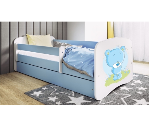 Bērnu zila gulta Blue Bear bez atvilktnes ar matraci 180x80