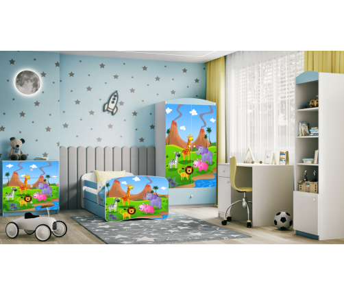 Bērnu zila gulta Safari bez atvilktnes ar matraci 180x80