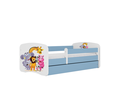 Bērnu zila gulta Zoo bez atvilktnes ar matraci 180x80