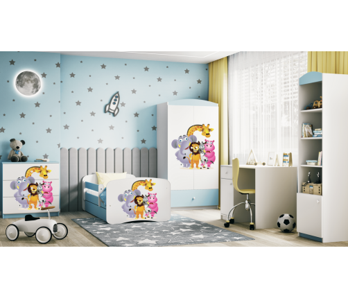 Bērnu zila gulta Zoo bez atvilktnes ar matraci 180x80
