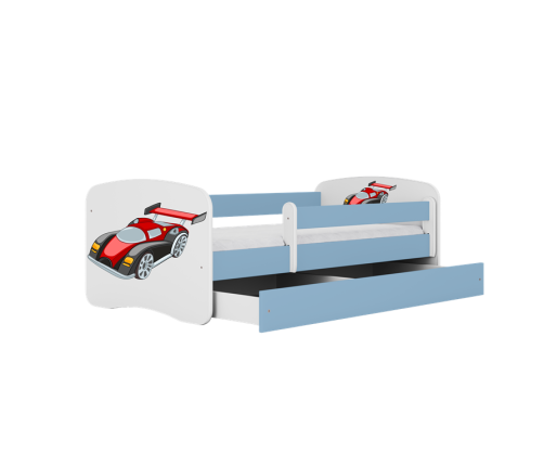 Детская кровать Blue Racing Car с ящиком с матрасом 180/80