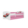 Детская кровать Pink Racing Car без выдвижного ящика с матрасом 140x70