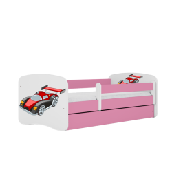 Детская кровать Pink Racing Car без выдвижного ящика с матрасом 140x70