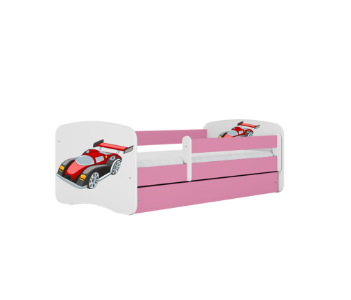 Bērnu gulta Pink Racing Car bez izvelkamās atvilktnes ar matraci 140x70