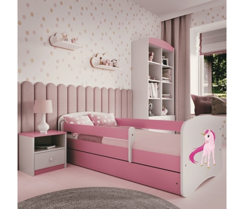 Bērnu gulta Pink Unicorn bez izvelkamās atvilktnes ar matraci 140x70