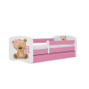 Bērnu gulta Pink Bear with Flowers bez izvelkamās atvilktnes ar matraci 140x70