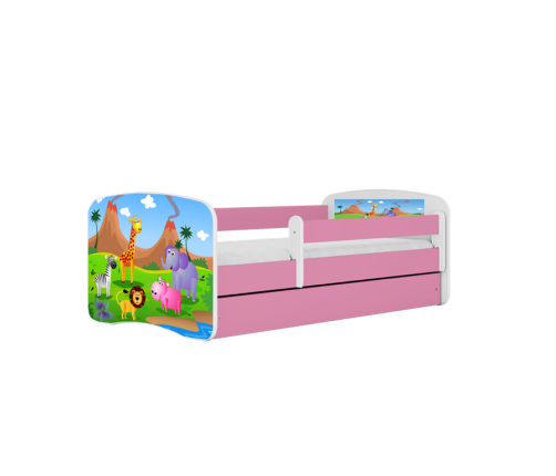 Bērnu gulta Pink Safari bez izvelkamās atvilktnes ar matraci 140x70