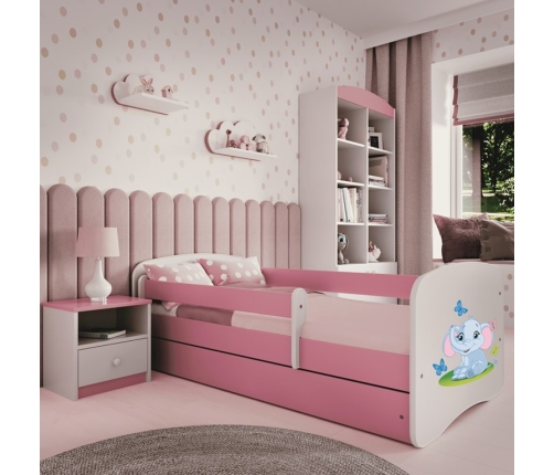 Bērnu gulta Pink Elephant bez izvelkamās atvilktnes ar matraci 140x70