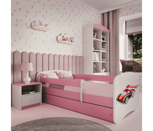 Łóżko babydreams różowe auto wyścigowe z szufladą materac 140/70