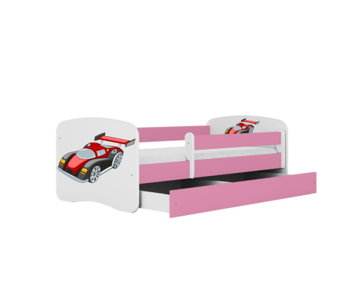 Łóżko babydreams różowe auto wyścigowe z szufladą materac 140/70