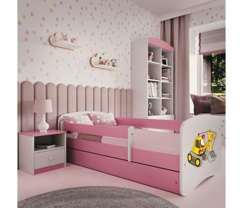 Łóżko babydreams różowe koparka z szufladą materac 140/70