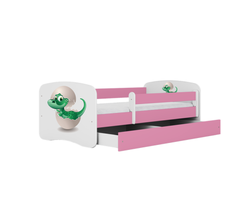 Łóżko babydreams różowe mały dino z szufladą materac 140/70