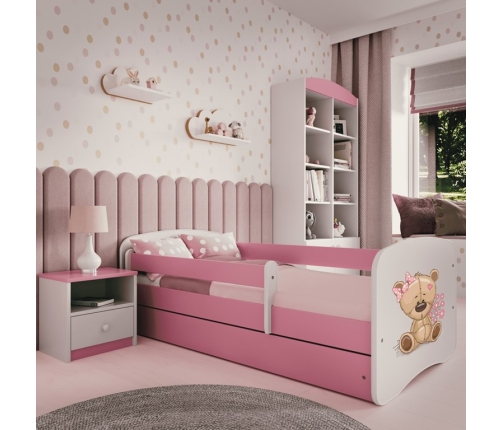 Łóżko babydreams różowe miś kwiatki z szufladą materac 140/70