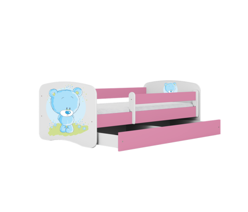 Łóżko babydreams różowe niebieski miś z szufladą materac 140/70