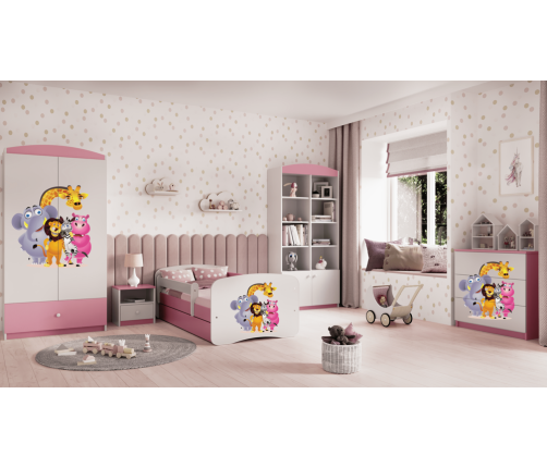 Łóżko babydreams różowe zoo z szufladą materac 140/70