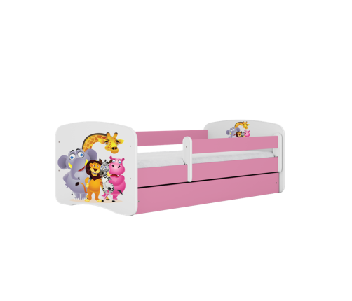 Łóżko babydreams różowe zoo z szufladą materac 140/70