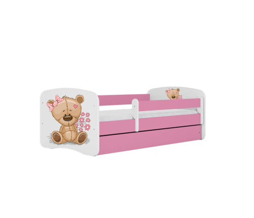 Bērnu gulta Pink Bear with Flowers bez izvelkamās atvilktnes ar matraci 160x80