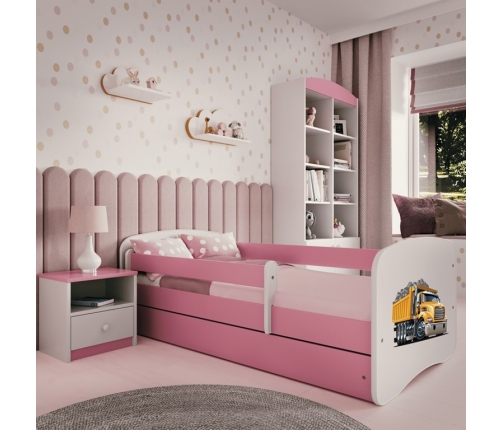 Детская кровать Pink Truck с ящиком с матрасом 160/80