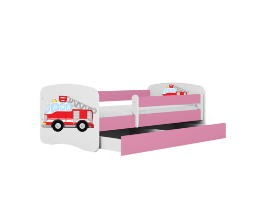 Bērnu gulta Pink Firetruck ar kasti ar matraci 160/80