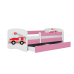 Bērnu gulta Pink Firetruck ar kasti ar matraci 160/80