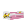 Łóżko babydreams różowe koparka z szufladą materac 180/80